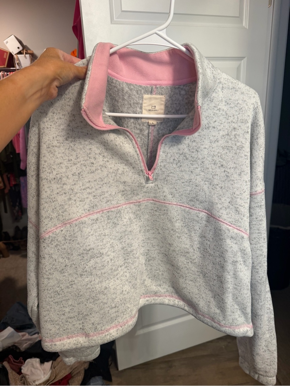 Heather Gray & Pink Quarter-Zip Pullover